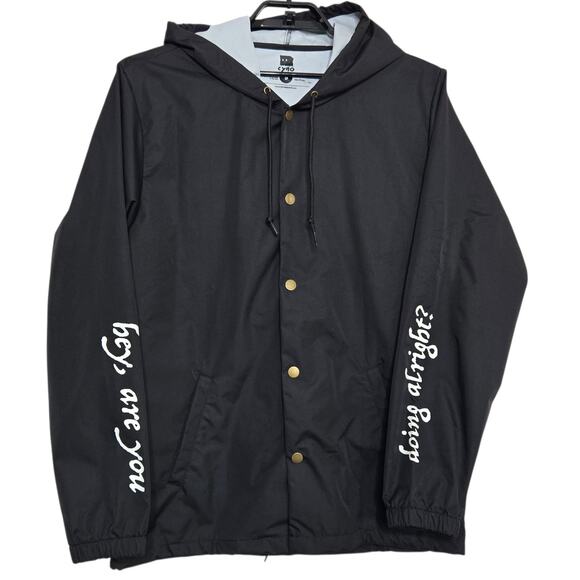 Cyno Jacket Size Large Nylon Black Snap Front Hood Rain Wind Cosplay - Picture 1 of 5